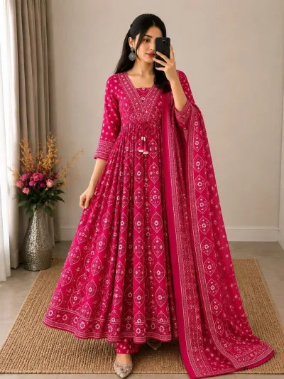Rani Pink Cotton Anarkali Salwar set